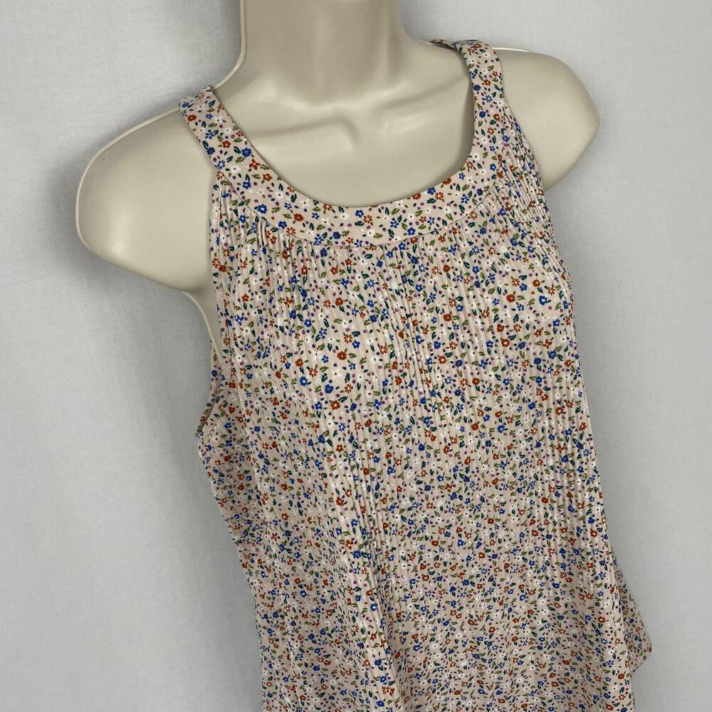 Adrianna Papell Top Womens Large Beige Dainty Floral Pleated Flowy Cottagecore - Picture 2 of 11